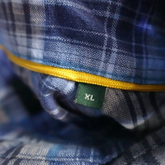 Robert Talbot Mens Shirt XL  Blue Plaid Long Sleeve Linen Made in Portugal - Picture 4 of 10